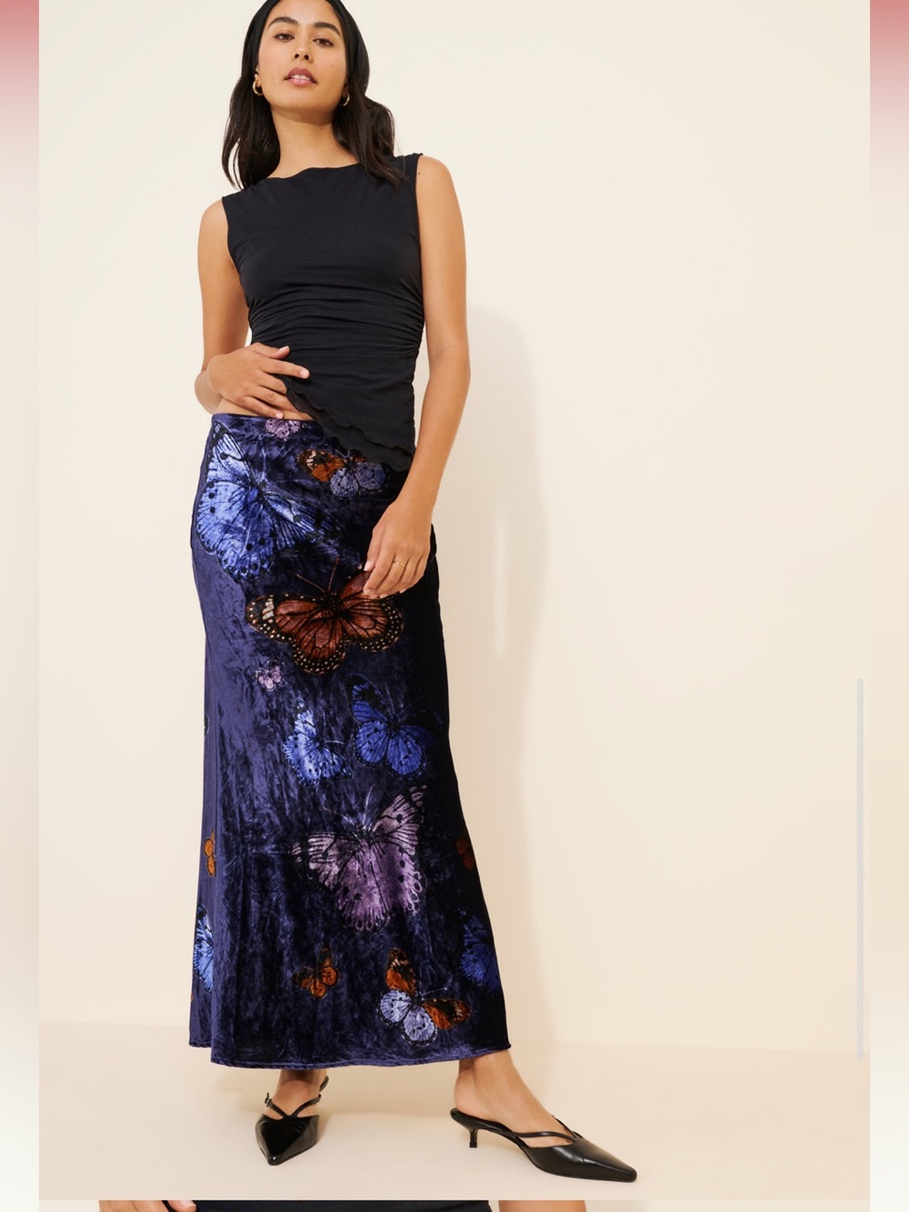 Anthropologie The Tilda Printed Maxi Slip Skirt: Velvet Edition, M
